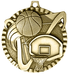 2 3/4 inch Basketball medals with a gold frame and 2 inch Epoxy dome  sticker insert.